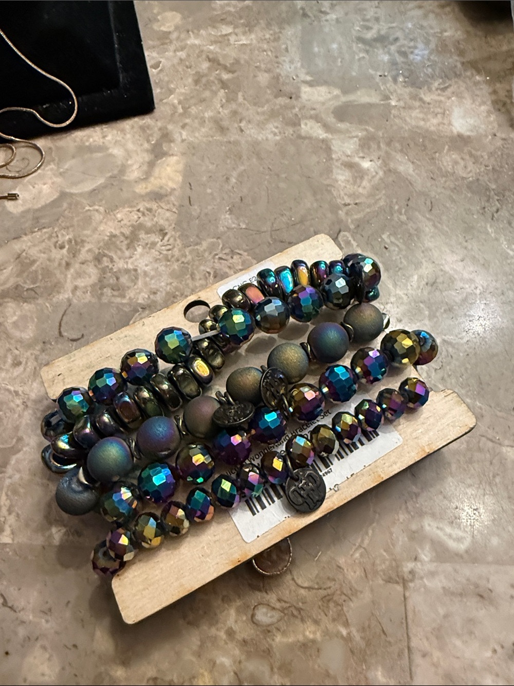 NWT Pink Panache oil slick, rainbow color 5 bracelets made in Texas w GoldTone - Picture 3 of 3